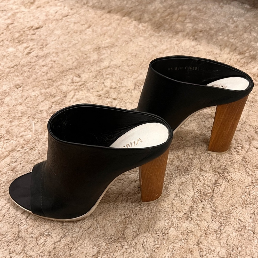 Vince black leather heeled mules